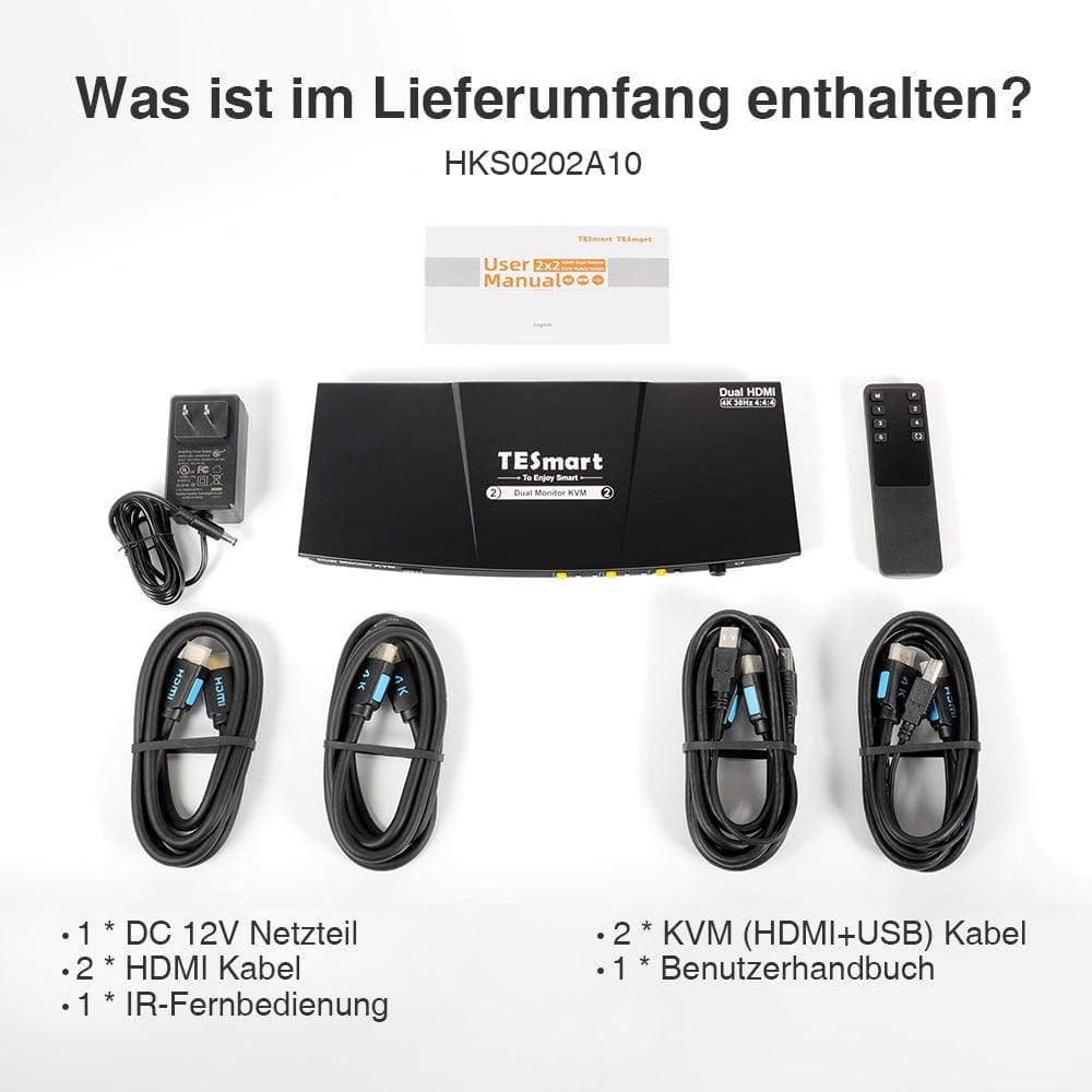 TESmart Dual Monitor KVM Switch 2 Port Dual Monitor KVM Switch HDMI 4K30Hz mit USB 2.0 Hub & Audio I/O
