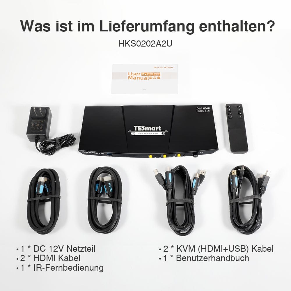 TESmart Dual Monitor KVM Switch 2 Port Dual Monitor KVM Switch HDMI 4K60Hz mit USB 3.0 Hub & Audio I/O