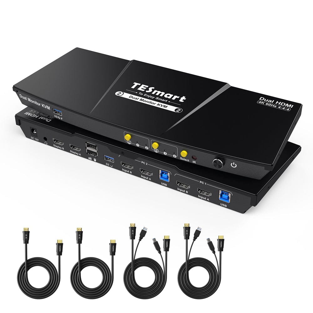 TESmart Dual Monitor KVM Switch 2 Port Dual Monitor KVM Switch HDMI 4K60Hz mit USB 3.0 Hub & Audio I/O Dual-Monitor KVM Switch HDMI + DP 4K@60Hz mit USB 3.0 Dock | TESmart