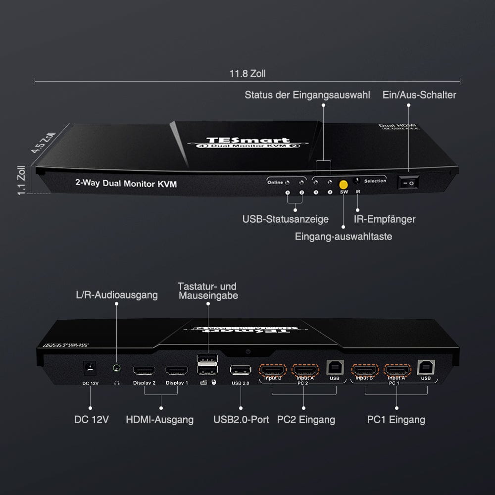 TESmart Dual Monitor KVM Switch 2 Port Dual Monitor KVM Switch HDMI 4K60Hz mit USB Hub 2 Port Dual Monitor KVM Switch HDMI 4K60Hz mit USB Hub TESmart