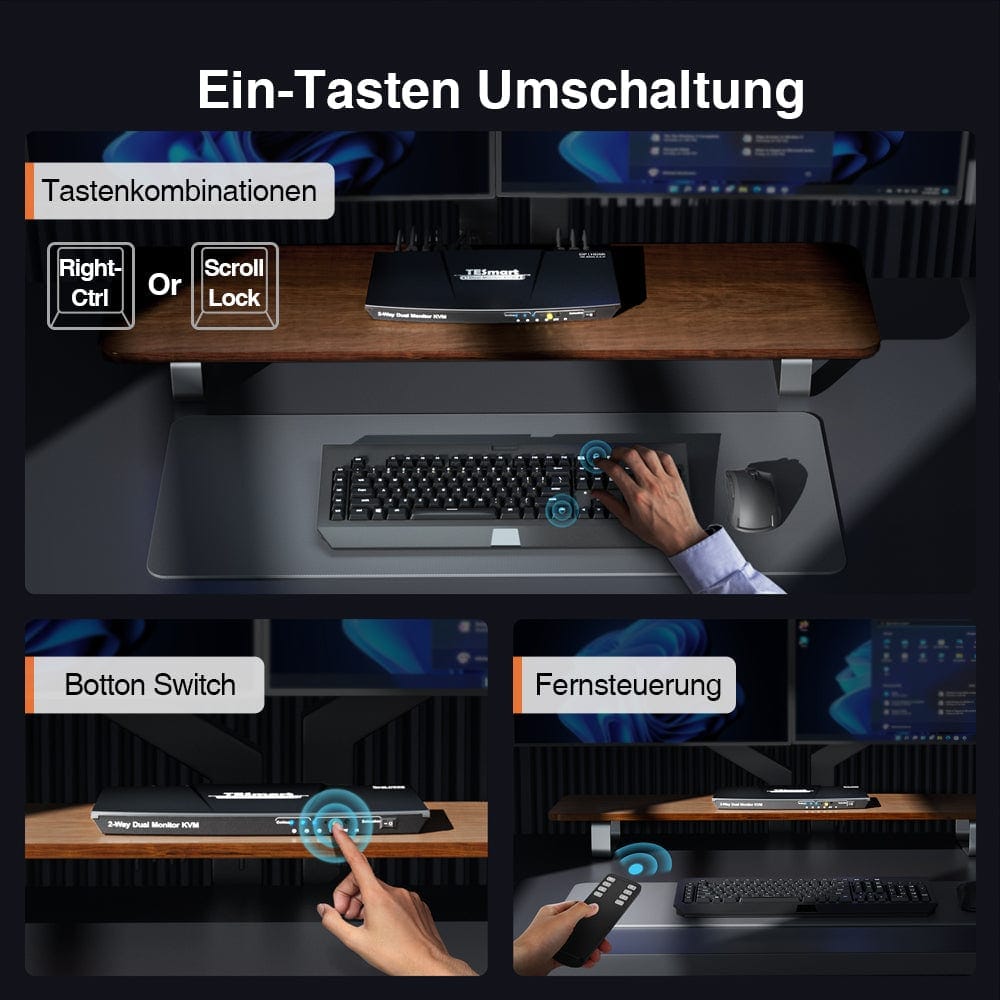 TESmart Dual Monitor KVM Switch 2 Port Dual Monitor KVM Switch HDMI+DP 4K60Hz mit USB Hub Dual Monitor KVM Switch 2 Wege HDMI2.0 DP 4K60Hz EDID TESmart