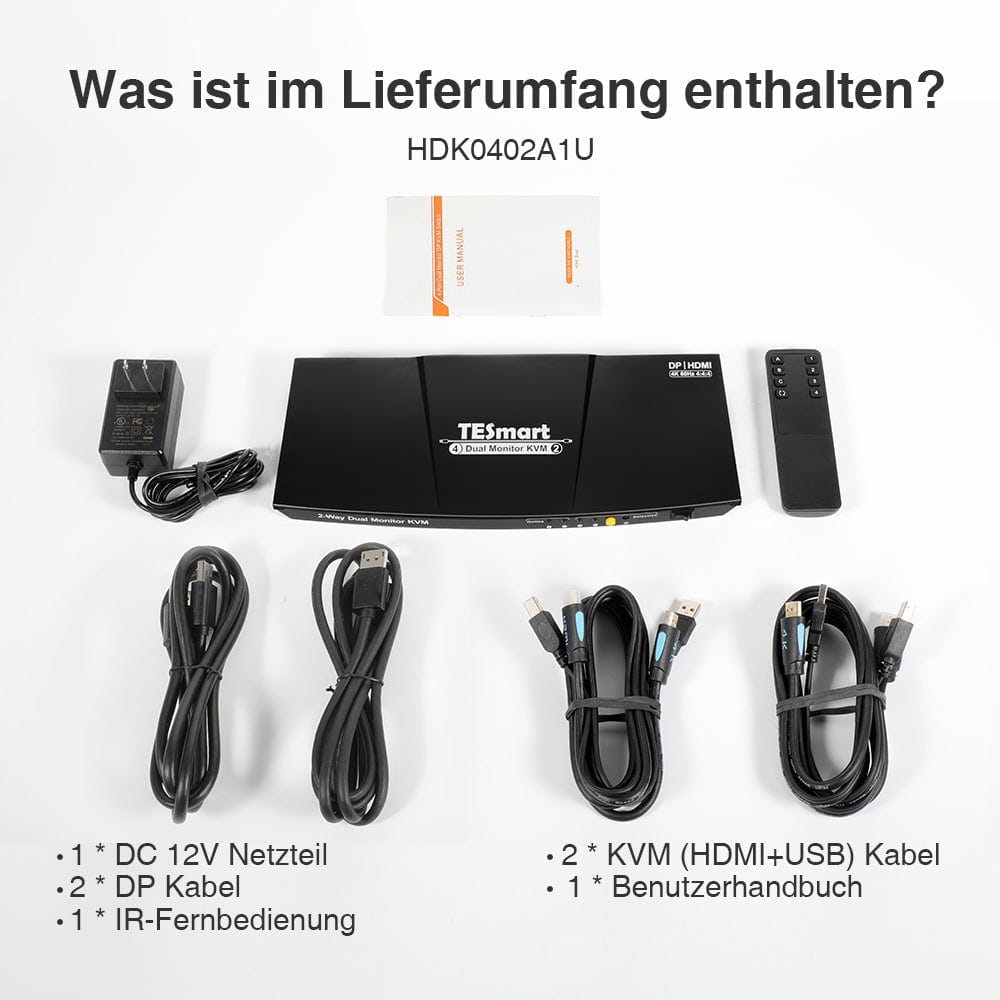 TESmart Dual Monitor KVM Switch 2 Port Dual Monitor KVM Switch HDMI+DP 4K60Hz mit USB Hub Dual Monitor KVM Switch 2 Wege HDMI2.0 DP 4K60Hz EDID TESmart