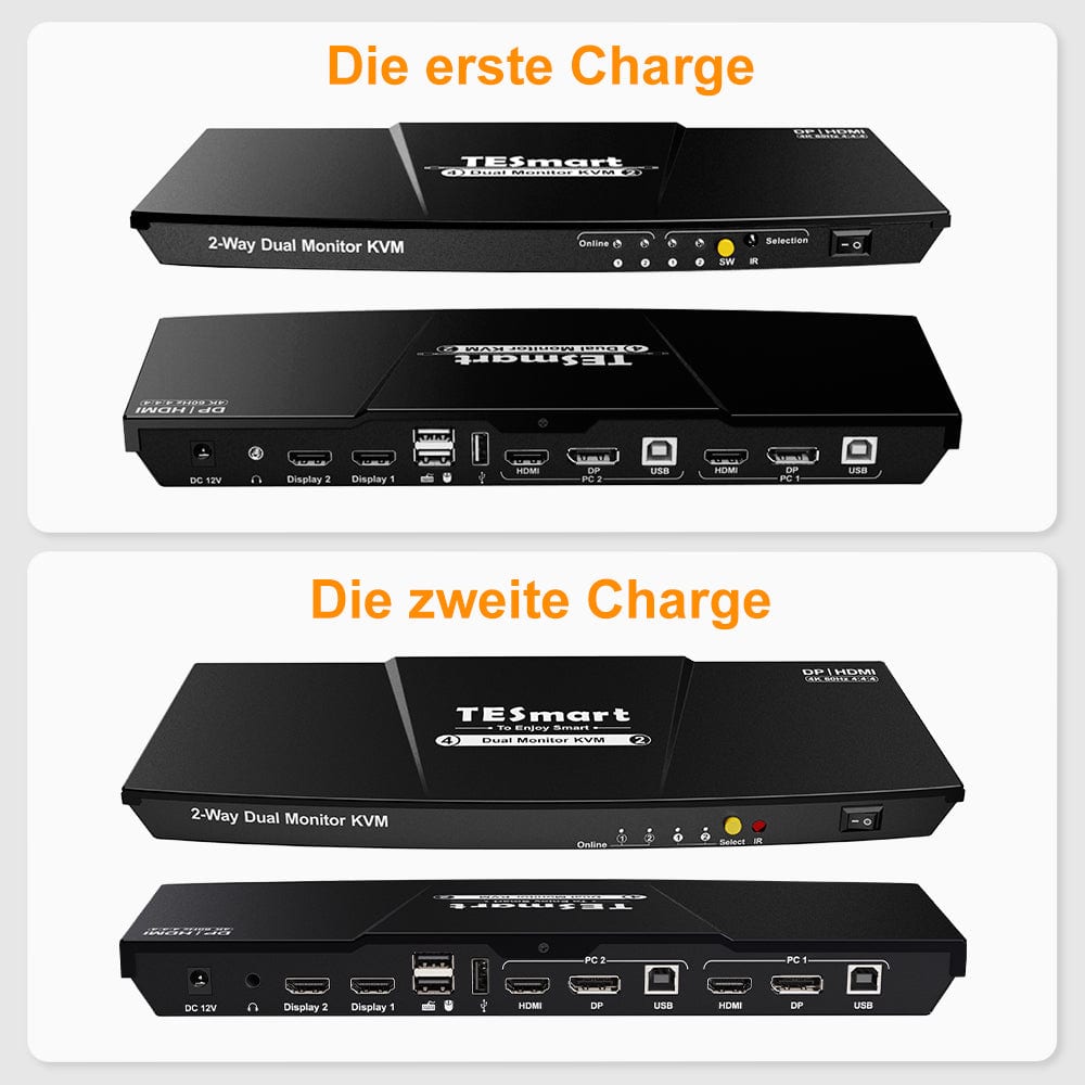 TESmart Dual Monitor KVM Switch 2 Port Dual Monitor KVM Switch HDMI+DP 4K60Hz mit USB Hub Dual Monitor KVM Switch 2 Wege HDMI2.0 DP 4K60Hz EDID TESmart
