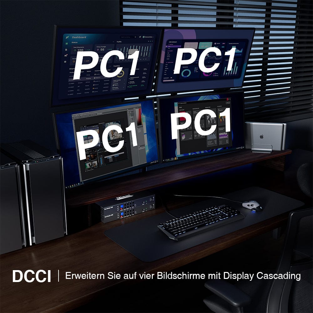 TESmart Dual Monitor KVM Switch 4-Port Dual-Monitor KVM-Switch-Kit DP 4K60Hz mit EDID