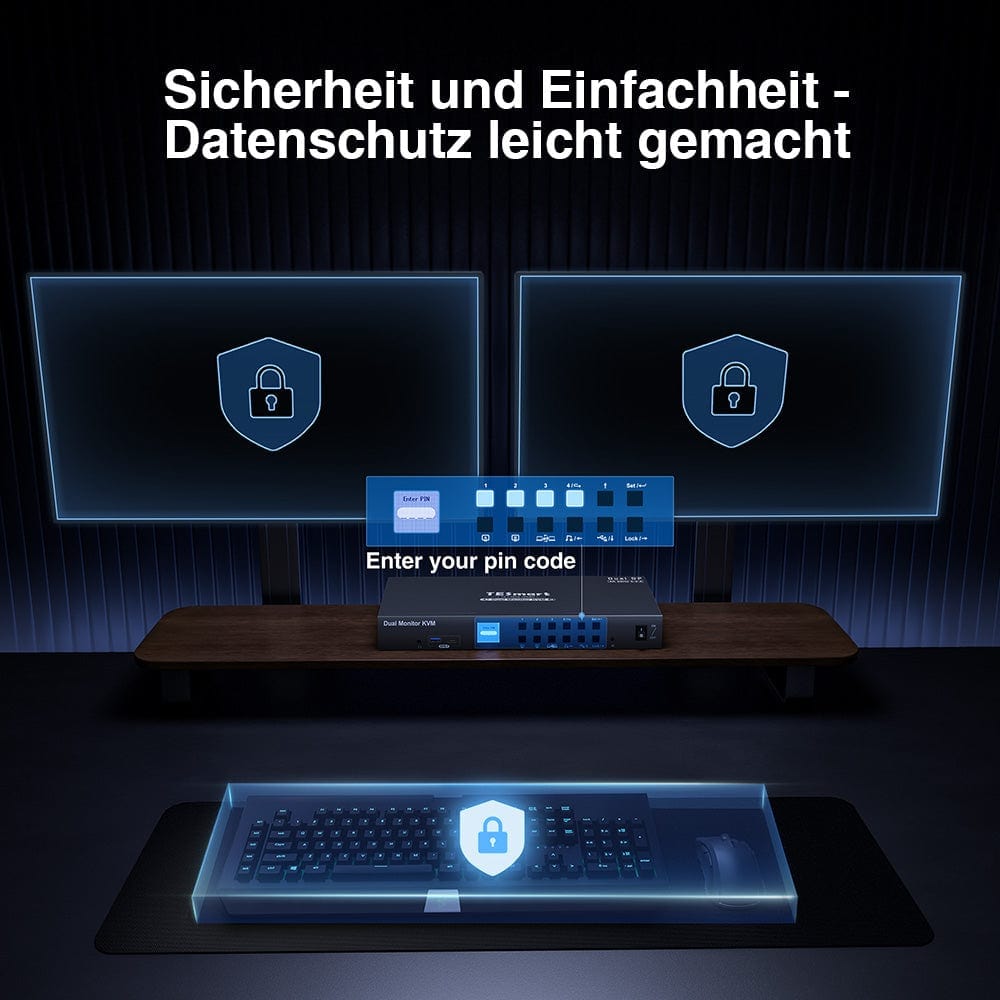TESmart Dual Monitor KVM Switch 4 Port Dual Monitor KVM Switch Kit DP 4K60Hz mit USB 3.0 Docking Station, EDID