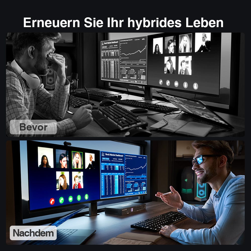 TESmart Dual Monitor KVM Switch 4 Port Dual Monitor KVM Switch Kit DP 4K60Hz mit USB 3.0 Docking Station, EDID