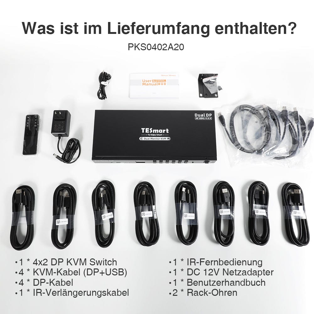 TESmart Dual Monitor KVM Switch 4 Port Dual Monitor KVM Switch Kit DP 4K60Hz mit USB 3.0 Docking Station, EDID