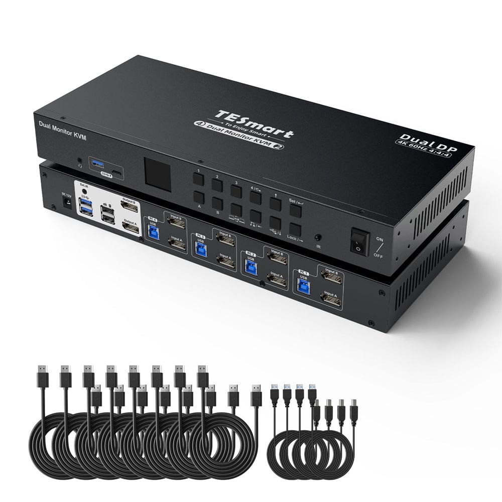 TESmart Dual Monitor KVM Switch 4 Port Dual Monitor KVM Switch Kit DP 4K60Hz mit USB 3.0 Docking Station, EDID 4-Port Dual-Monitor DP KVM-Switch 4K60Hz mit USB 3.0 Dock & EDID | TESmart