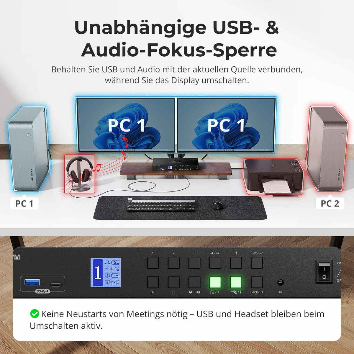 TESmart Dual Monitor KVM Switch 4 Port Dual Monitor KVM Switch Kit DP 4K60Hz mit USB 3.0 Docking Station, EDID 4-Port Dual-Monitor DP KVM-Switch 4K60Hz mit USB 3.0 Dock & EDID | TESmart