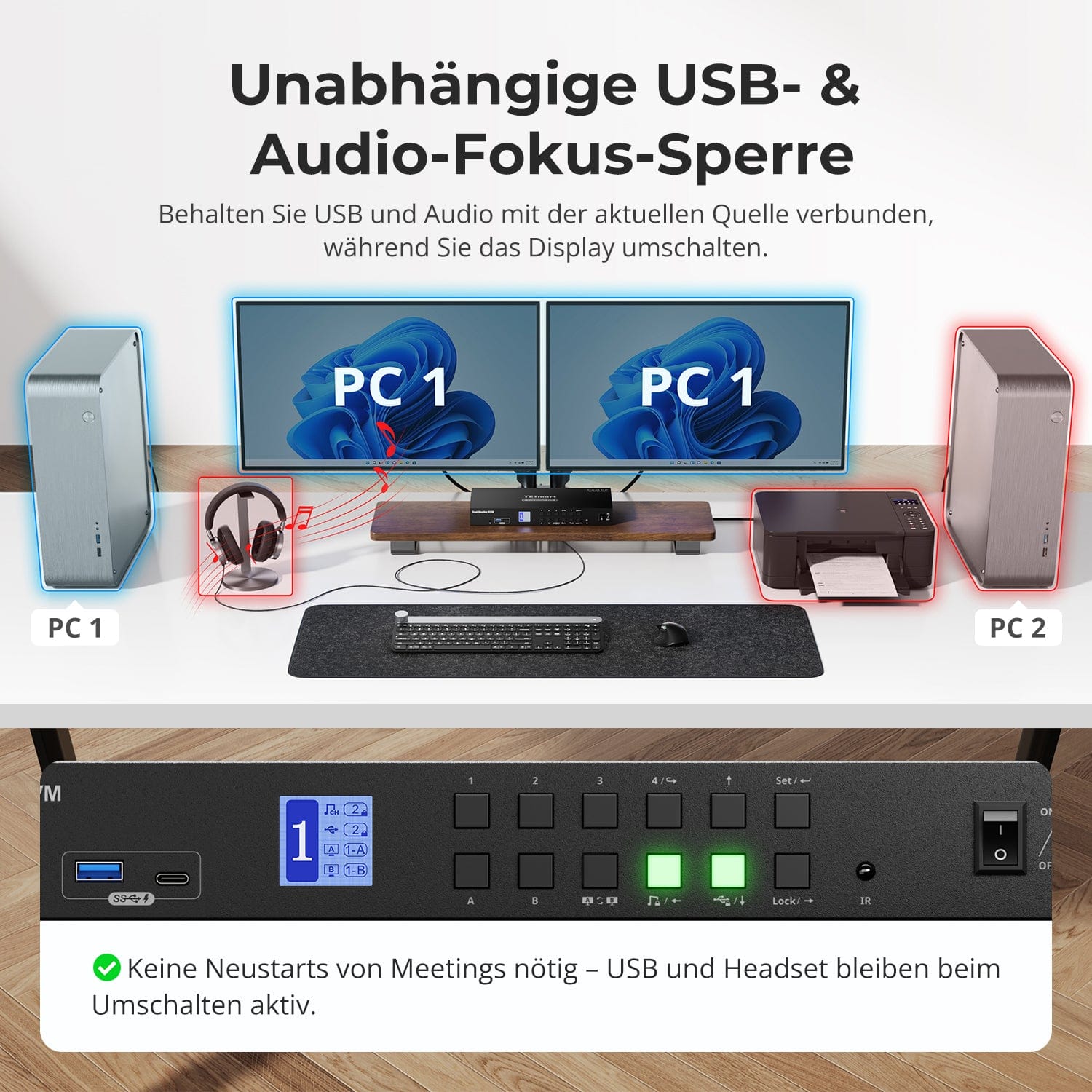 TESmart Dual Monitor KVM Switch 4 Port Dual Monitor KVM Switch Kit DP 4K60Hz mit USB 3.0 Docking Station, EDID 4-Port Dual-Monitor DP KVM-Switch 4K60Hz mit USB 3.0 Dock & EDID | TESmart