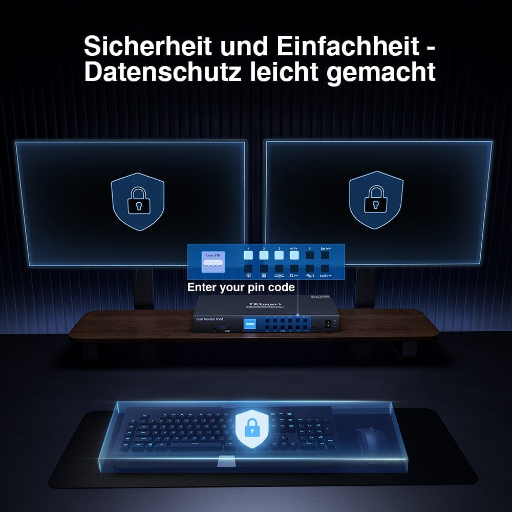 TESmart Dual Monitor KVM Switch 4-Port Dual-Monitor KVM Switch Kit HDMI 4K60Hz mit USB 3.0 Hub & Audio I/O, EDID