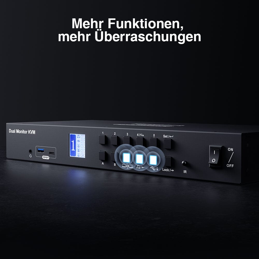 TESmart Dual Monitor KVM Switch 4-Port Dual-Monitor KVM Switch Kit HDMI 4K60Hz mit USB 3.0 Hub & Audio I/O, EDID