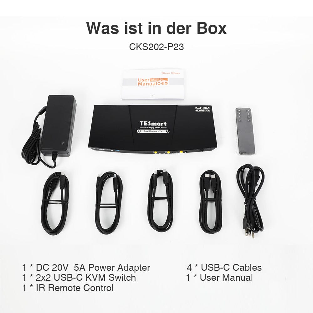 TESmart Dual Monitor KVM Switch Dual-Monitor-USB-C-KVM-Dockingstation-Kit - 4K60Hz, MST, EDID für 2 Laptops Dual Monitor USB-C KVM Dock – 4K60Hz, MST, EDID für 2 Laptops