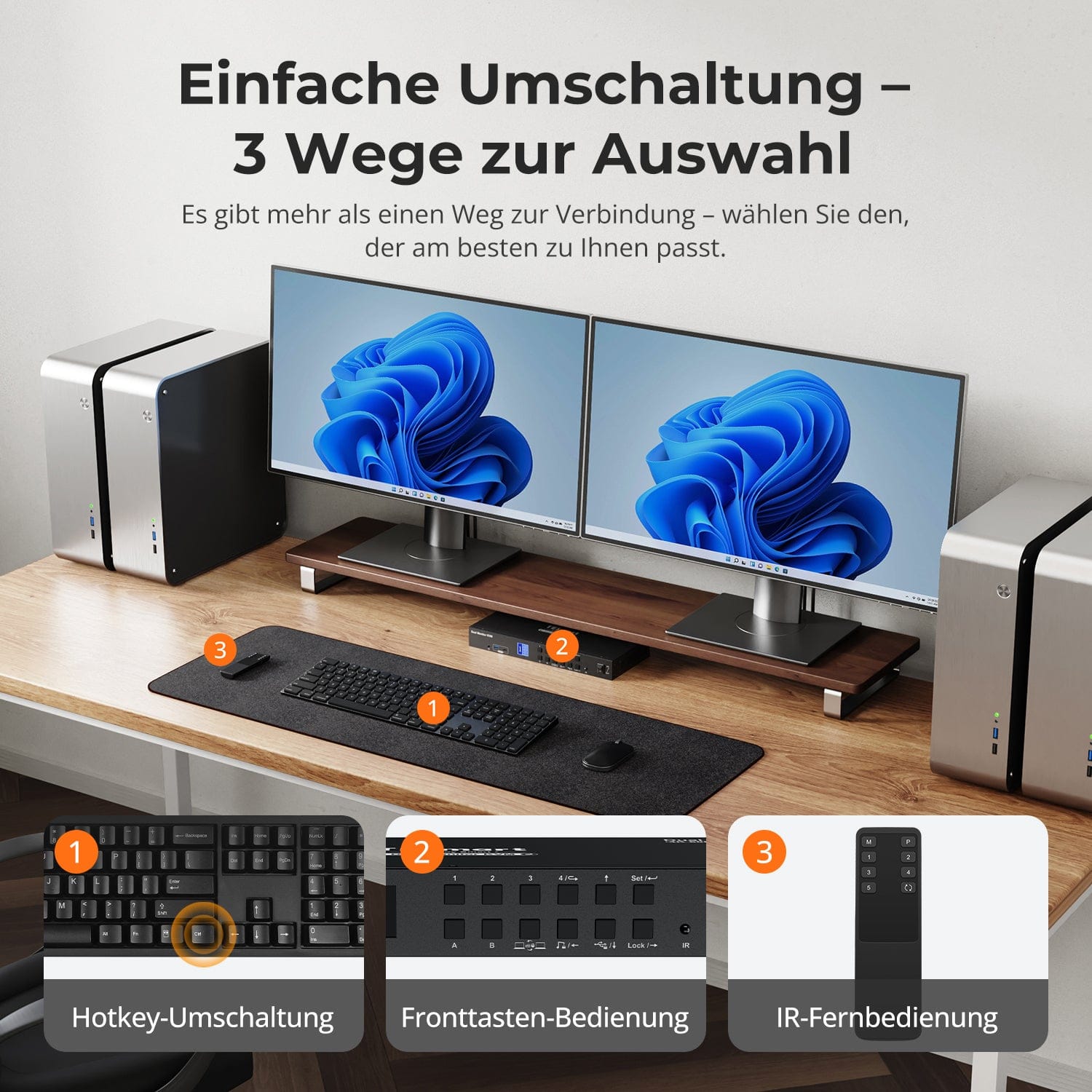 TESmart Dual Monitor KVM Switcher 4-Port Dual-Monitor KVM Switch Kit HDMI 4K60Hz mit USB 3.0 Hub & Audio I/O, EDID 4-Port Dual-Monitor HDMI KVM Switch 4K@60Hz mit USB 3.0 & EDID | TESmart