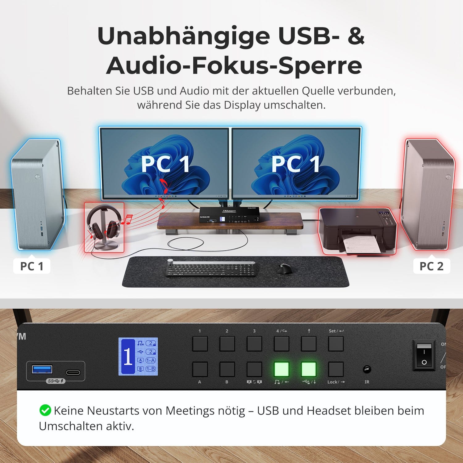 TESmart Dual Monitor KVM Switcher 4-Port Dual-Monitor KVM Switch Kit HDMI 4K60Hz mit USB 3.0 Hub & Audio I/O, EDID 4-Port Dual-Monitor HDMI KVM Switch 4K@60Hz mit USB 3.0 & EDID | TESmart