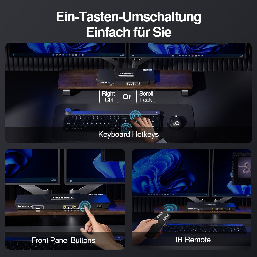 TESmart HDC202-P23-EUBK Dual Monitor KVM Switch Dual 4K60Hz Hybrid KVM Docking Station Kit - USB-C with MST & EDID for 1 Laptop & 1 Desktop 10652805090549 Dual 4K60Hz Hybrid KVM-Dock - Für 1 Laptop & 1 Desktop EU Plug