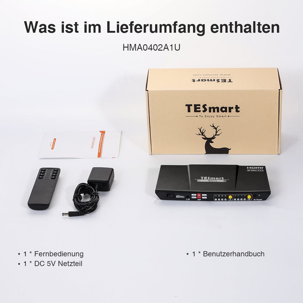 TESmart HDMI Matrix 4x2 4K HDMI-Matrix-Switch mit Audioextraktion und Audioausgang 4x2 HDMI Matrix Video Switch 4K 60hz HDCP mit Audio TESmart