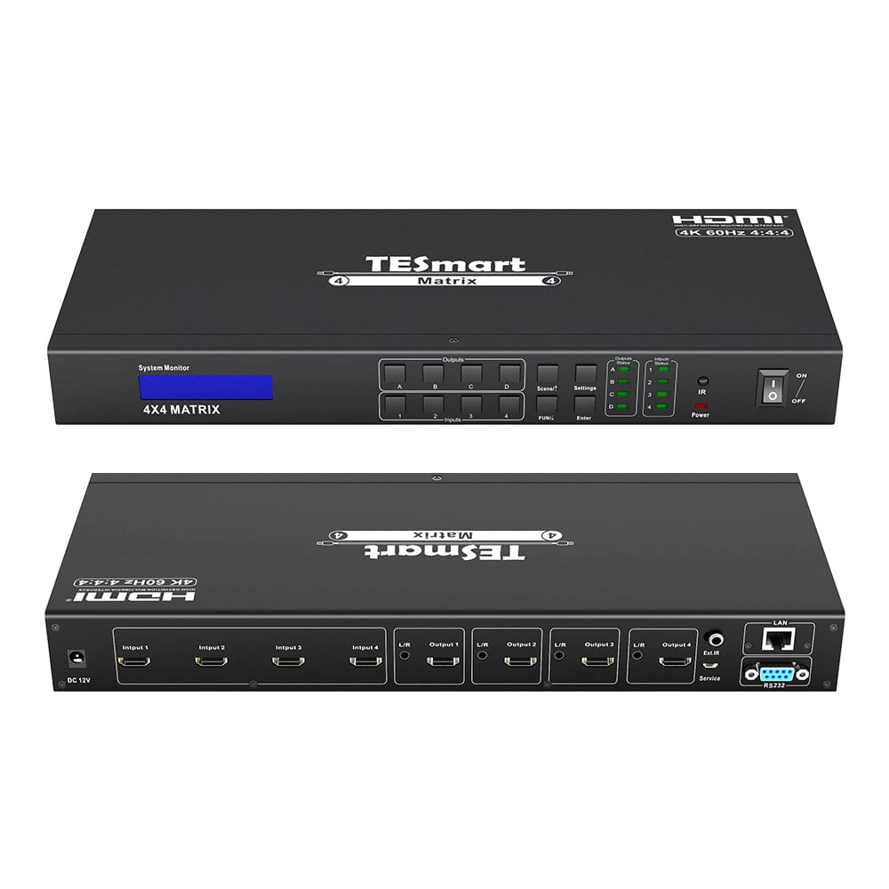 TESmart HDMI Matrix 4x4 4K HDMI-Matrix-Switch mit Audioausgang und RS232/LAN-Steuerung HDMI Matrix switch 4X4 4K 60hz HDCP RS232/LAN steuern TESmart