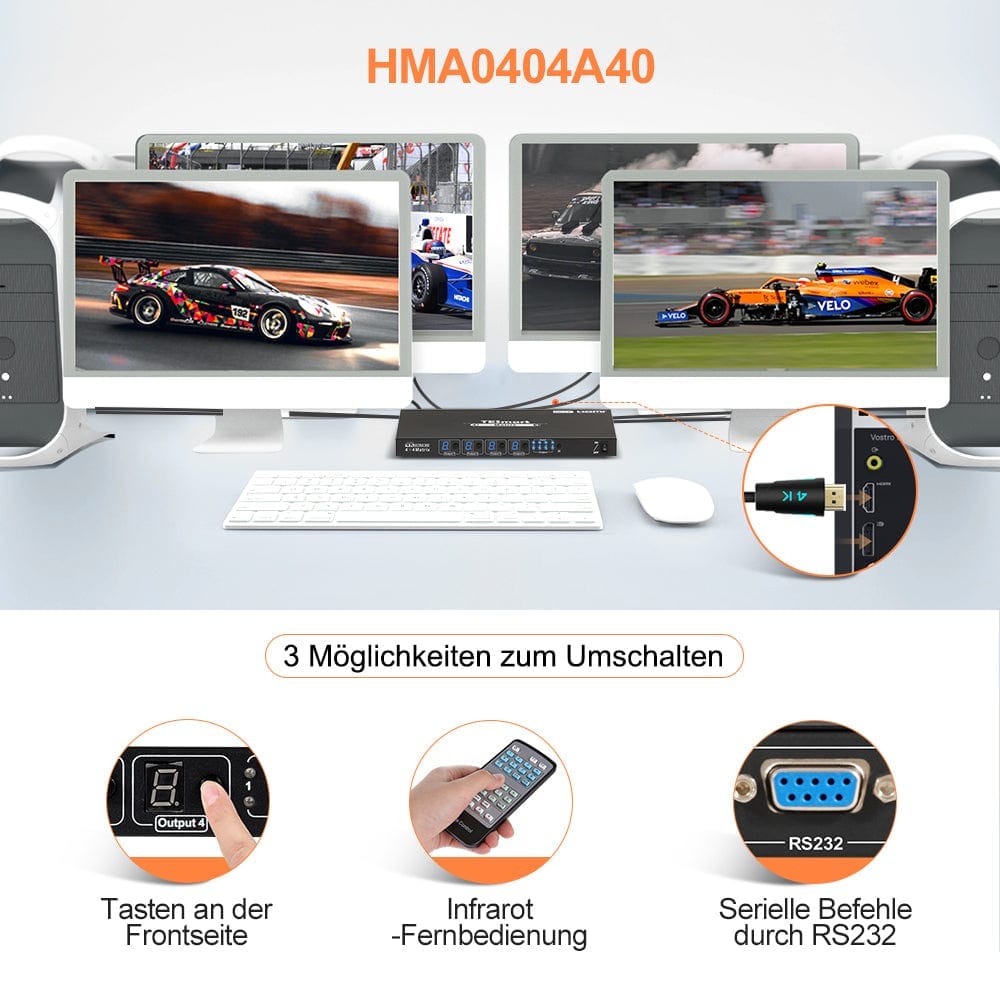 TESmart HDMI Matrix 4x4 4K HDMI Matrix Switch mit RS232 und IR-Fernbedienung 4x4 HDMI Matrix Video Switch mit Audio and RS232 4K HDCP TESmart