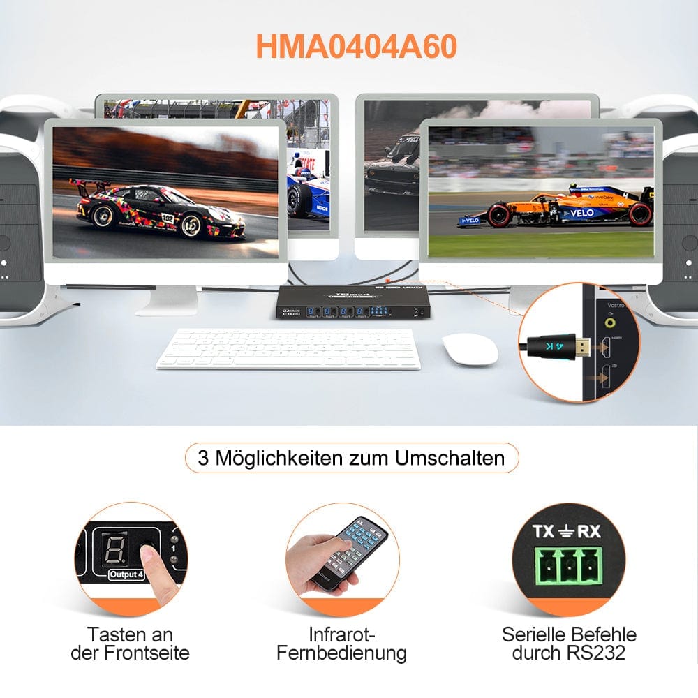 TESmart HDMI Matrix 4x4 4K HDMI Matrix Switch mit RS232 und Quad Multi-Viewer 4x4 HDMI Matrix Switch 4K mit Quad Multi-Viewer, R232/IR TESmart