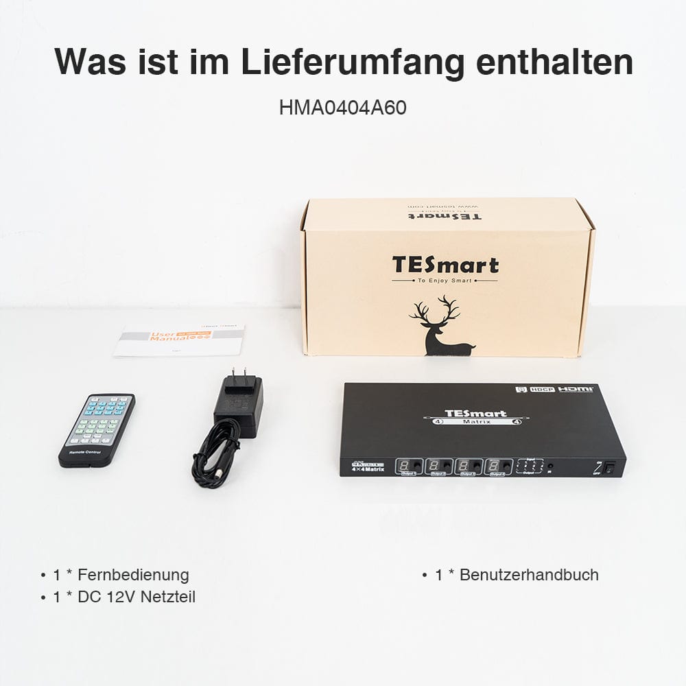 TESmart HDMI Matrix 4x4 4K HDMI Matrix Switch mit RS232 und Quad Multi-Viewer 4x4 HDMI Matrix Switch 4K mit Quad Multi-Viewer, R232/IR TESmart