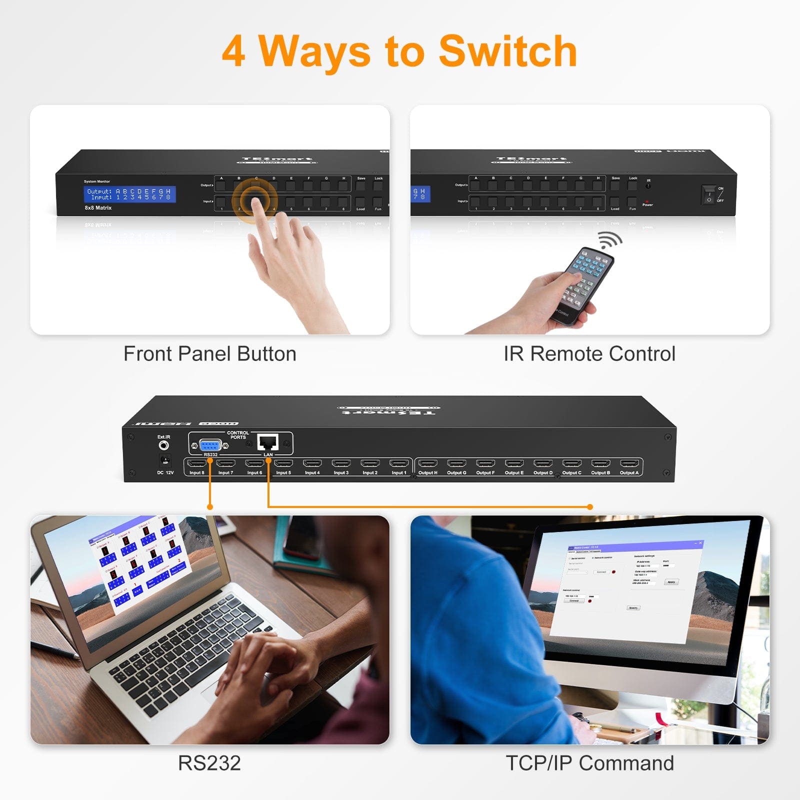 TESmart HDMI Matrix 8x8 HDMI Matrix 4K30Hz/ 4K60Hz Unterstützung RS232/ TCP IP Control 4K HDMI Matrix switch 8X8,HDCP HDR RS232/LAN steuern TESmart