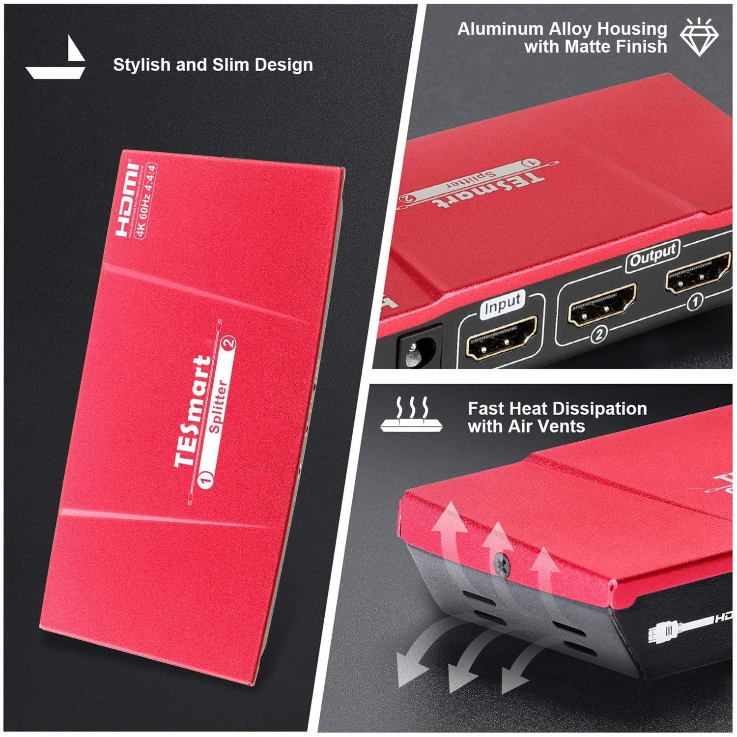 TESmart HDMI Splitter 2/4/8/ Ports HDMI Splitter 4K 60Hz mit HDR für DVD Player TV Box HDMI Splitter 2/4/8/16 Port Unterstützung  4K 60Hz HDR HDCP 2.2-TESmart