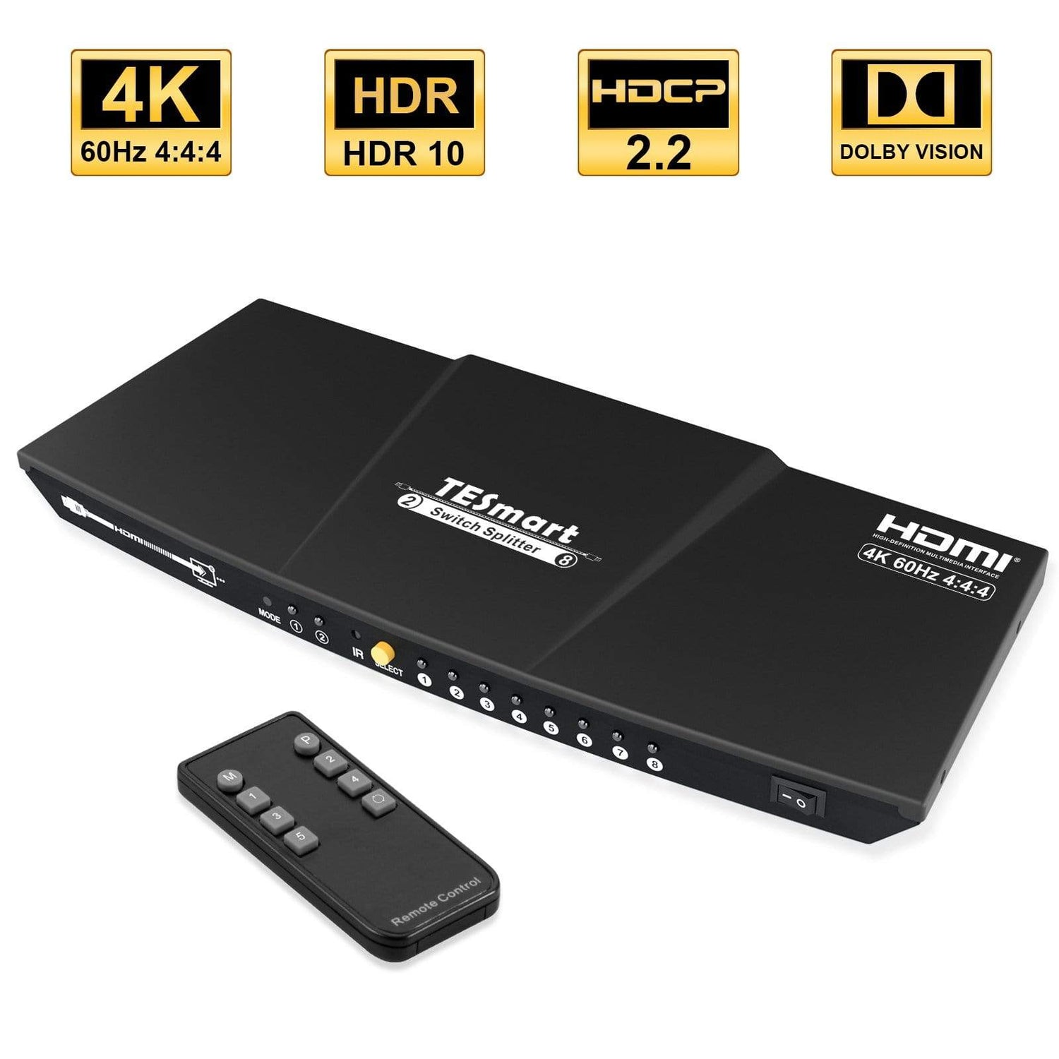 TESmart HDMI Splitter 2x8 HDMI Splitter 4K 60Hz für DVD Player TV Box HDMI Splitter  2 in 8 out Unterstützung  4K 60Hz HDR HDCP 2.2 -TESmart