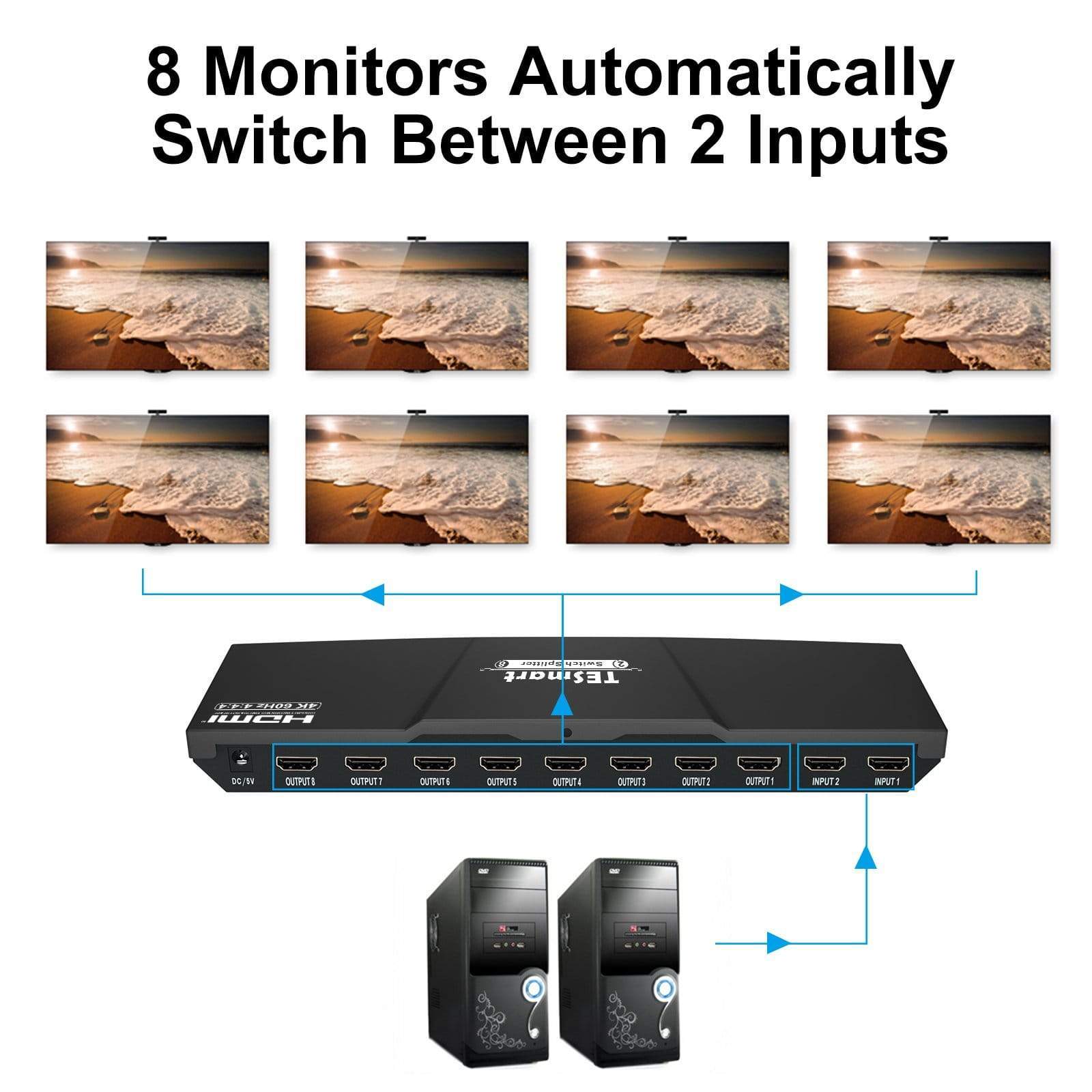 TESmart HDMI Splitter 2x8 HDMI Splitter 4K 60Hz für DVD Player TV Box HDMI Splitter 2 in 8 out Unterstützung 4K 60Hz HDR HDCP 2.2 -TESmart
