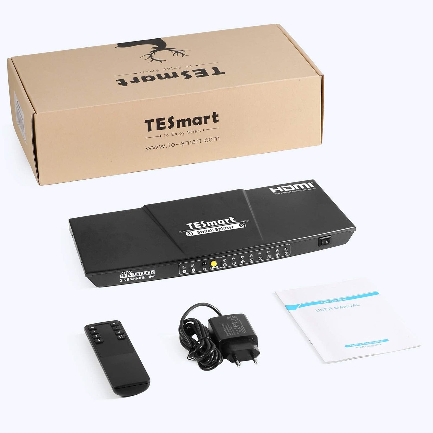 TESmart HDMI Splitter 2x8 HDMI Splitter 4K 60Hz für DVD Player TV Box HDMI Splitter  2 in 8 out Unterstützung  4K 60Hz HDR HDCP 2.2 -TESmart