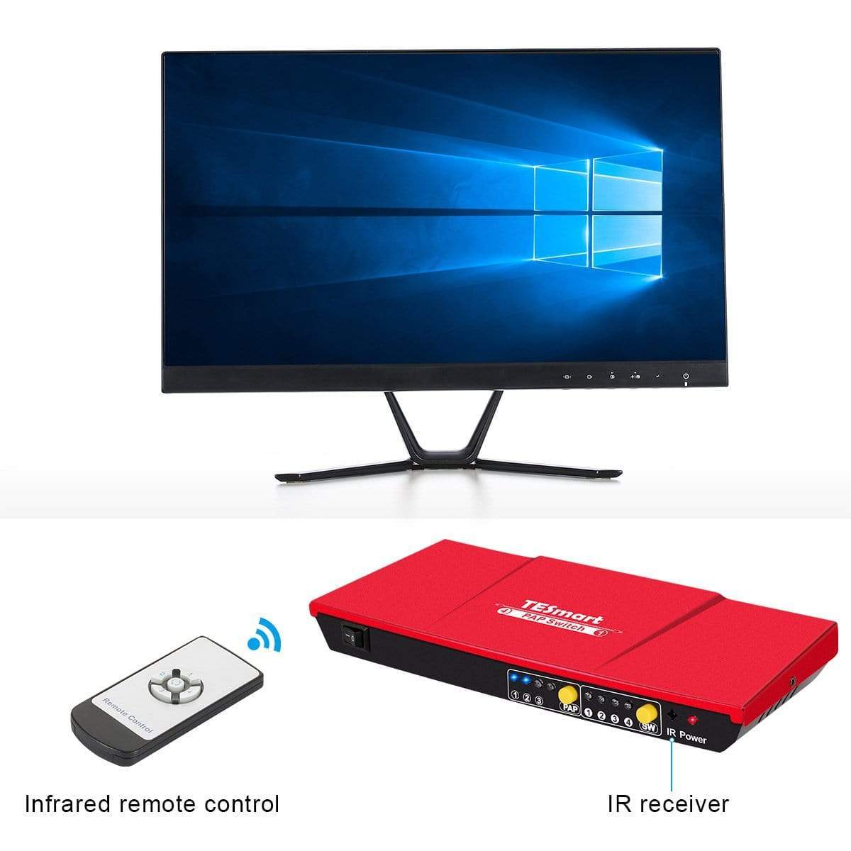TESmart HDMI Switch 4 Port HDMI Switch 1080P@60Hz Multi Viewer und nahtloses Umschalten 4 in 1 Out Seamless HDMI Switch,Multi-View1080p@60Hz,IR-Fernbedienung