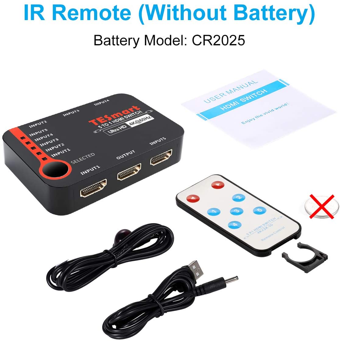 TESmart HDMI Switch 5 Port HDMI Switch 4K 60Hz Support Auto Scan und HDR 4K Switch 5 Port mit IR-Fernbedienung für Blu-ray, Media Player TESmart