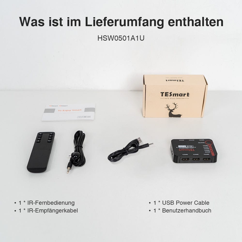 TESmart HDMI Switch 5 Port HDMI Switch 4K 60Hz Support Auto Scan und HDR 4K Switch 5 Port mit IR-Fernbedienung für Blu-ray, Media Player TESmart