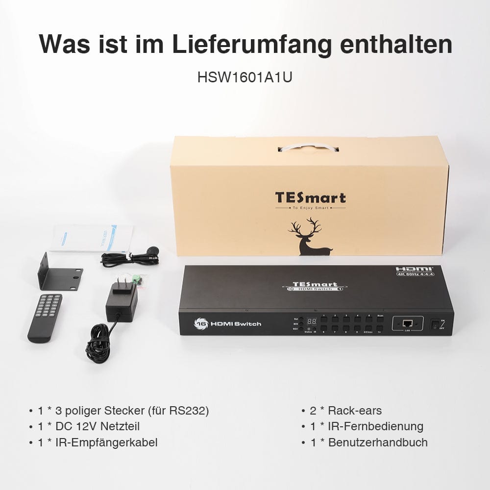 TESmart HDMI Switch 8/16 Port-Rackmount-HDMI-Switch 4K@60Hz mit RS232/LAN 8 Port HDMI Switch 4K 60Hz Auto Switch mit RS232/LAN-TESmart
