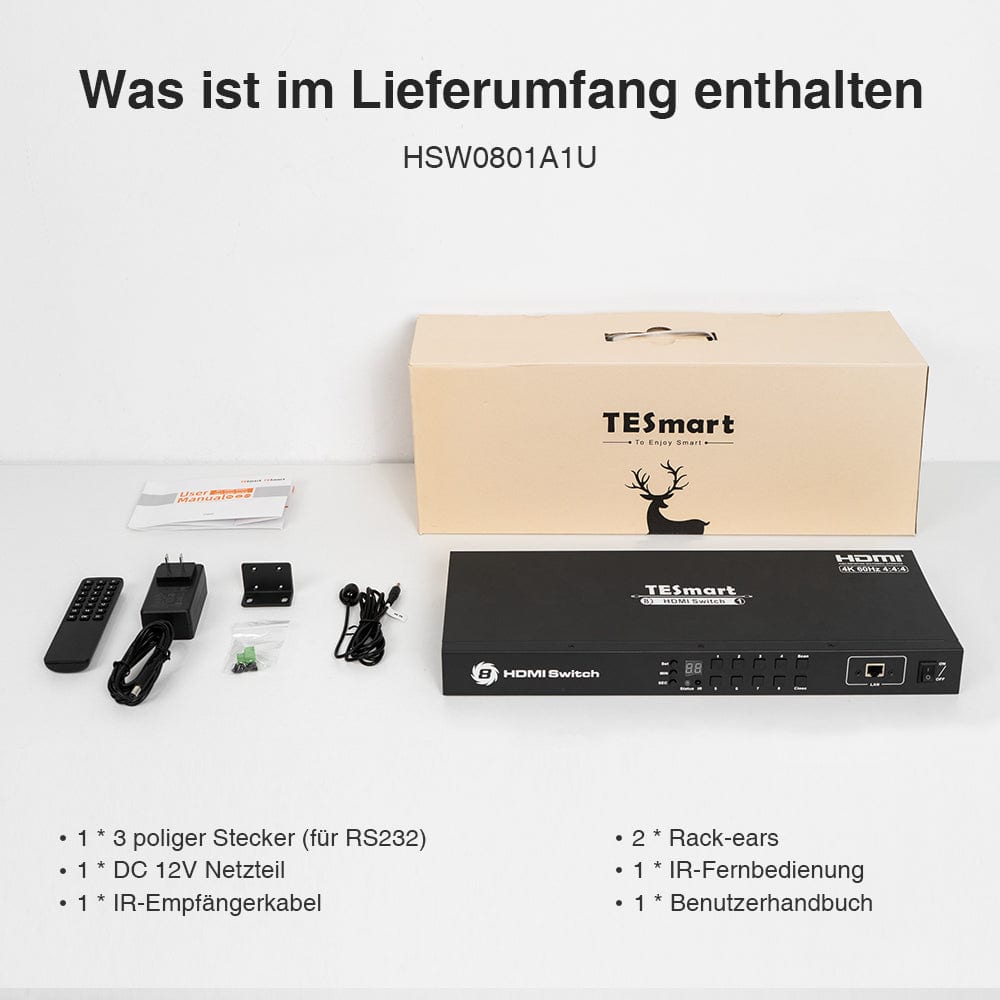 TESmart HDMI Switch 8/16 Port-Rackmount-HDMI-Switch 4K@60Hz mit RS232/LAN 8 Port HDMI Switch 4K 60Hz Auto Switch mit RS232/LAN-TESmart