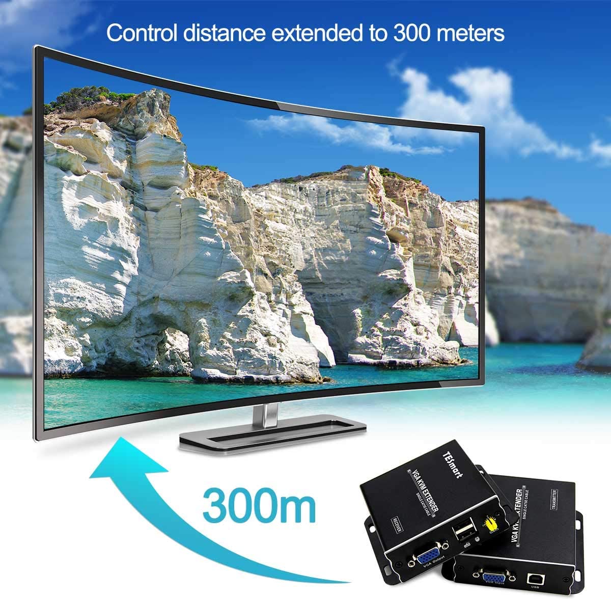 TESmart HDMI/VGA/USB Extender 300M/984ft 1080P@60Hz VGA KVM Extender (Sender + Empfänger) VGA KVM Extender 984ft über LAN Unterstüzung Tastatur,Maus -TESmart