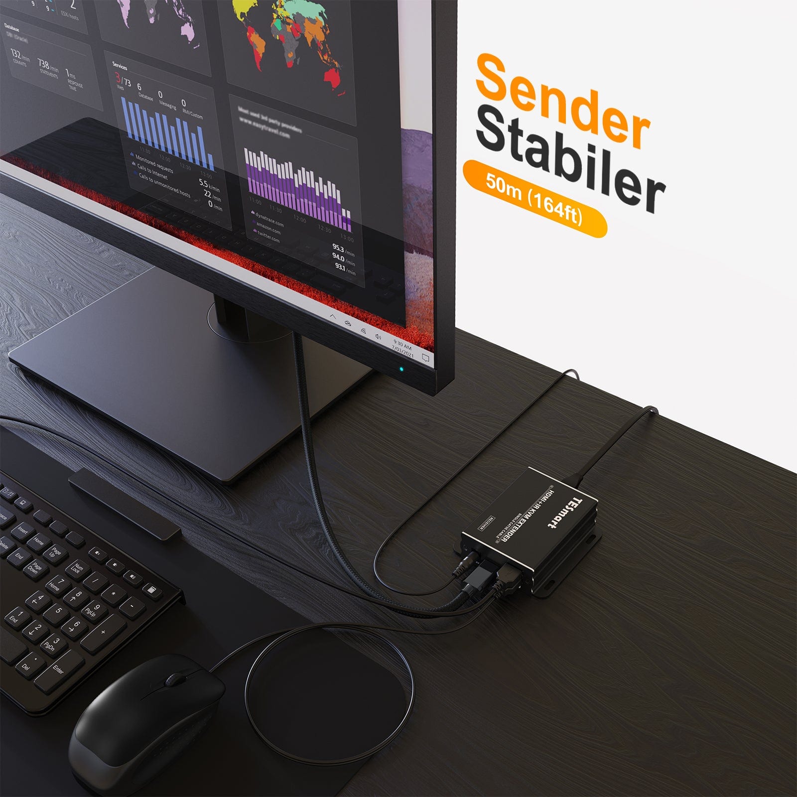 TESmart HDMI/VGA/USB Extender HDMI KVM Extender 1080P 60Hz 50m mit CAT5e/6 HDMI KVM+IR Extender bis zu 50m 1080P 60Hz über CAT6/CAT5 -TESmart