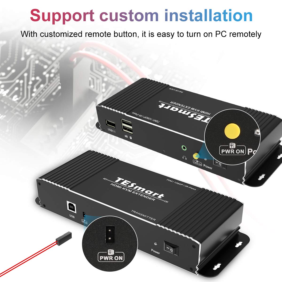 TESmart HDMI/VGA/USB Extender HDMI KVM Extender 70m Signalübertragung Ultra HD 1080p@60Hz über CAT5/5E/6/7