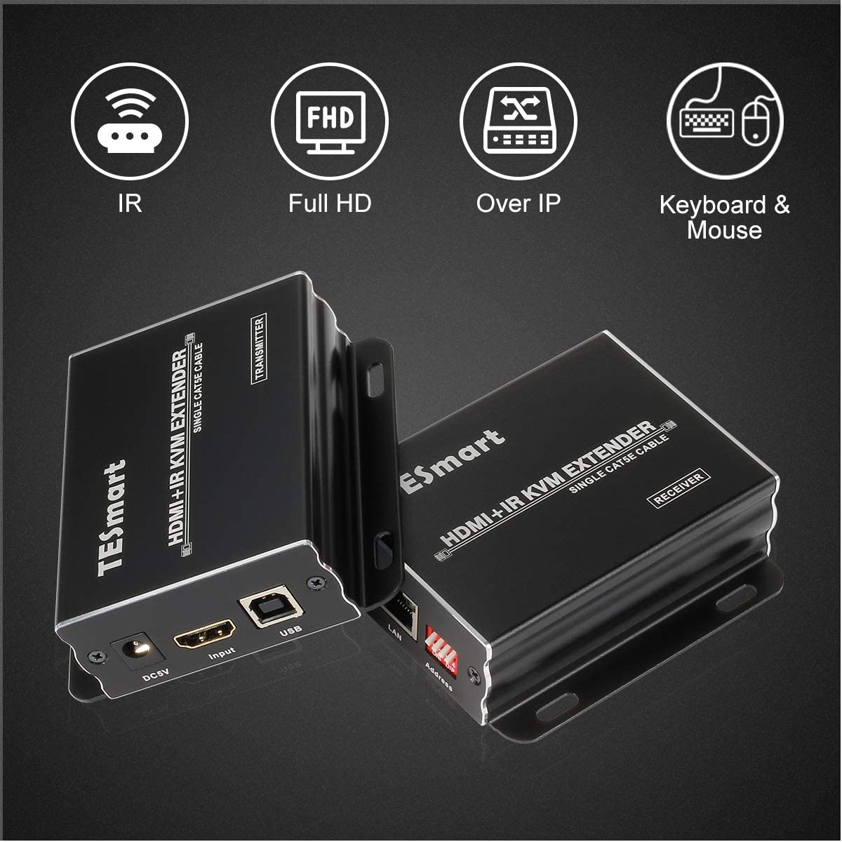 TESmart HDMI/VGA/USB Extender TESmart 120M HDMI KVM Extender Over TCP/IP Ethernet/Over Single Cat5e/cat6 Cable 1080P with IR Remote - Up to 393ft/120M (Transmitter)
