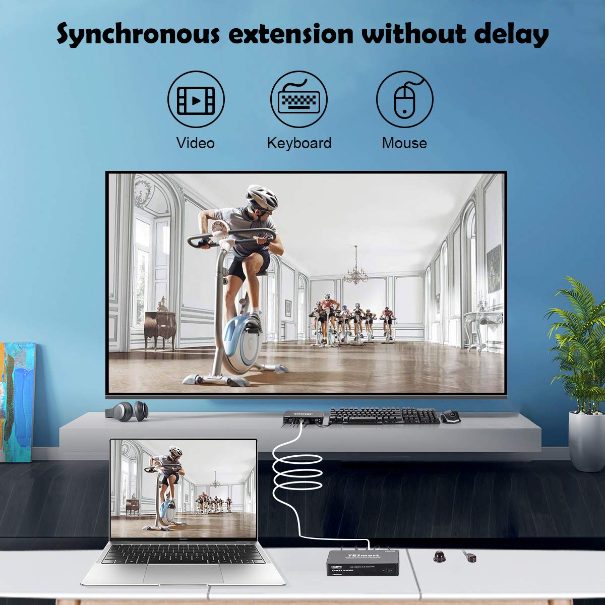 TESmart HKE1011C1U-EUBK HDMI/VGA/USB Extender 100M HDMI KVM Extender 4K@30Hz (One Sender + One Receiver)