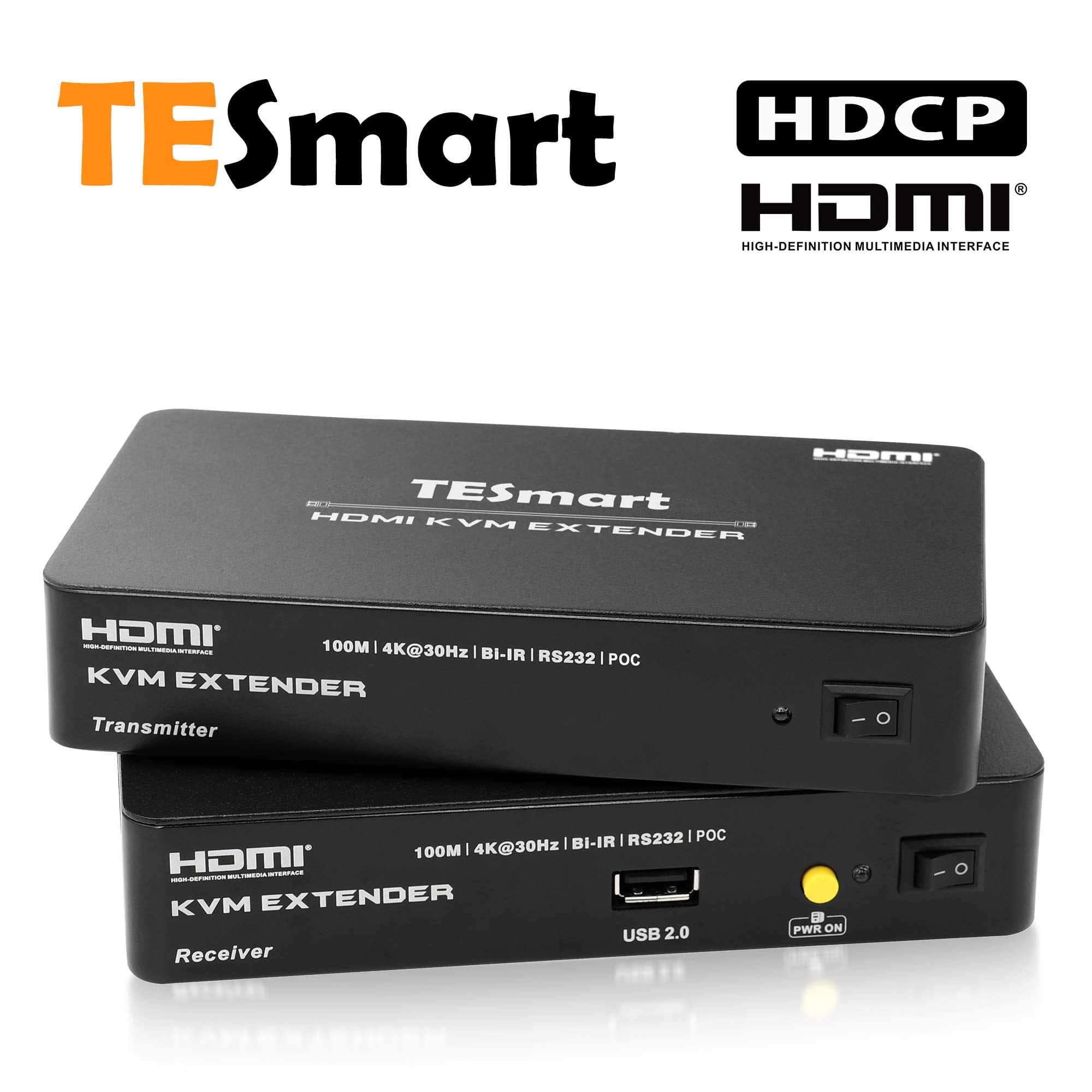TESmart HKE1011C1U-EUBK HDMI/VGA/USB Extender 100M HDMI KVM Extender 4K@30Hz (One Sender + One Receiver)
