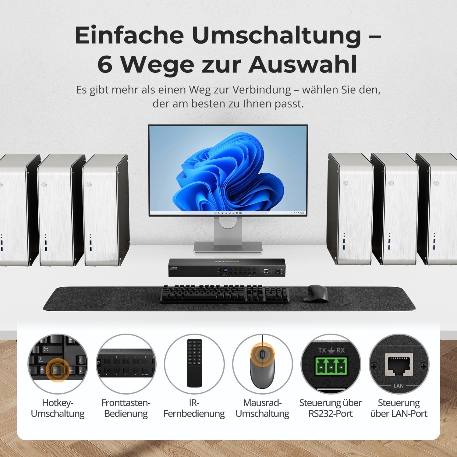TESmart HKS1601-P23-EUBK KVM Switch Verbesserter 16-Port HDMI KVM Switch mit USB 3.0 (5Gbps), 4K60Hz und RS232/LAN-Steuerung 10652805090891 16-Port HDMI KVM-Switch, 4K60Hz, USB 3.0, EDID & RS232/LAN | TESmart Updated / EU Plug
