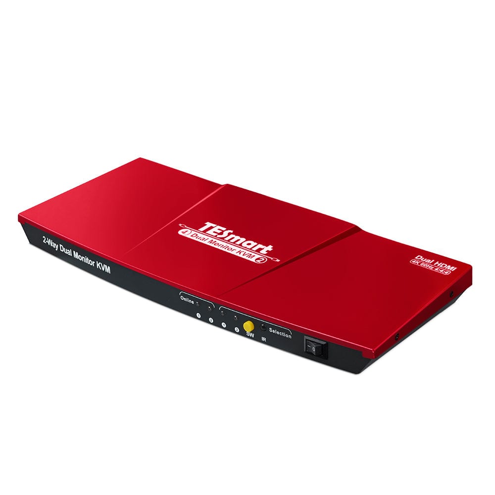 TESmart HKS202-E23-EURD Dual Monitor KVM Switch 2 Port Dual Monitor KVM Switch HDMI 4K60Hz mit USB Hub 10659135226976 2 Port Dual Monitor KVM Switch HDMI 4K60Hz mit USB Hub TESmart EU Plug / Red