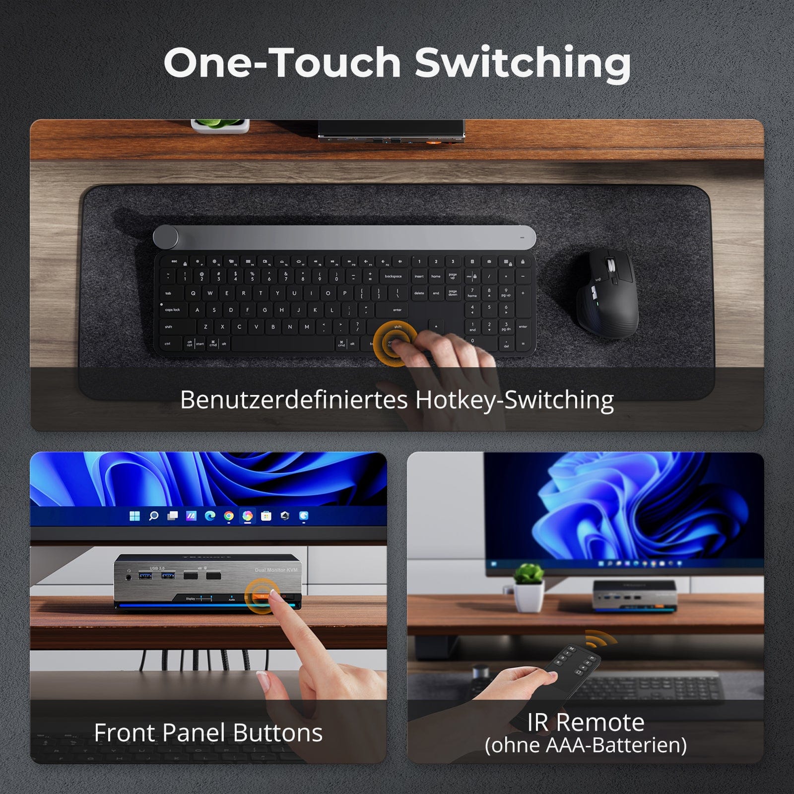 TESmart HKS202-M24-EUBK Dual Monitor KVM Switch HDMI 2.1 Dual 4K144Hz KVM Switch Gaming Dock für 2 PCs & 2 Monitore, mit ADI-Chip, EDID, VRR, FVA, ALLM und dynamischem HDR 10652805090716 HDMI 2.1 Dual 4K144Hz KVM Dock für 2 PCs & 2 Monitore, ADI-Chip, EDID, VRR, HDR EU Plug