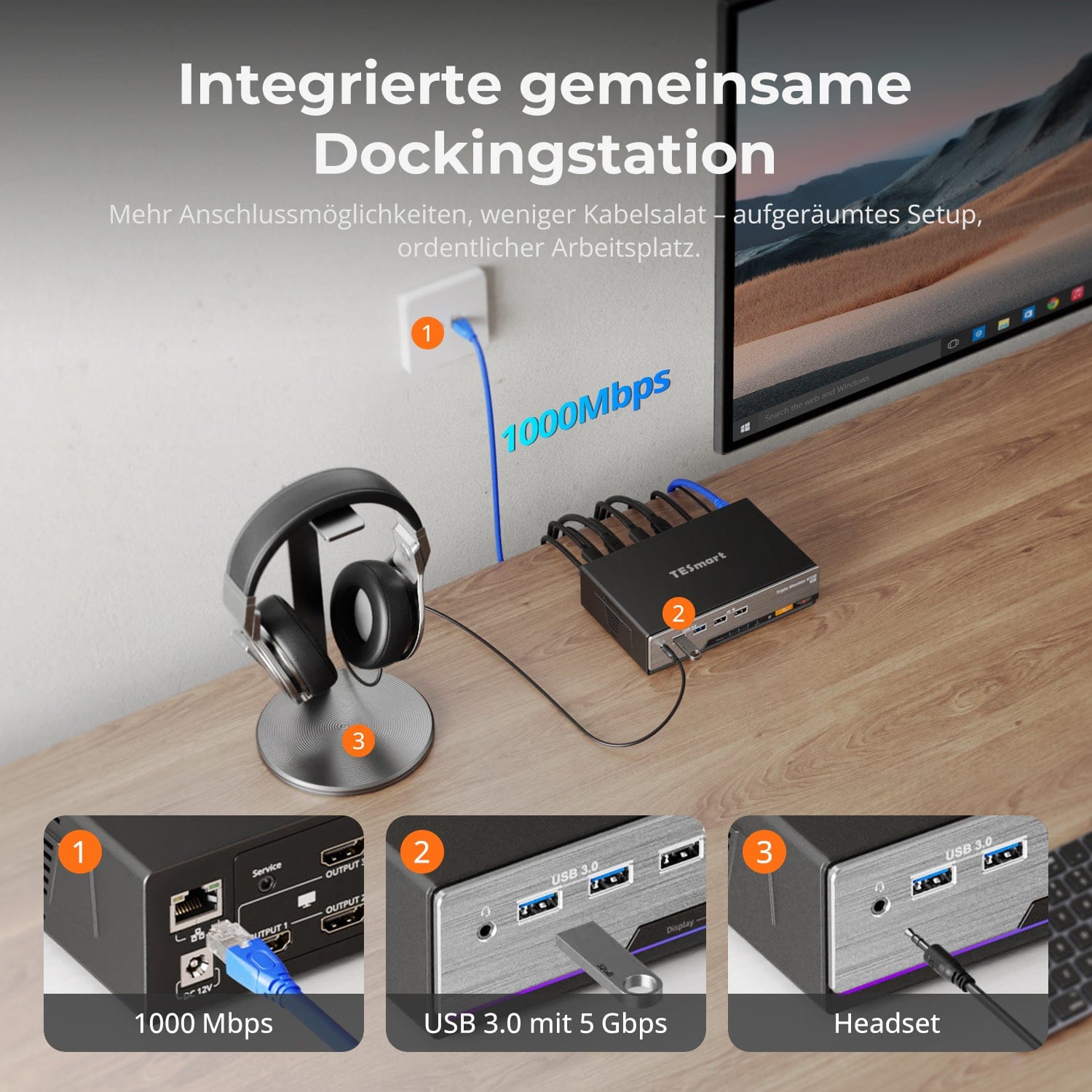 TESmart HKS203-P24-EUBK Drei Monitor KVM Switcher Triple 4K60Hz HDMI KVM Switch Gaming Dock für 2 PCs & 3 Monitore, mit EDID 10652805090693 2-Port HDMI KVM-Switch für 2 PCs & 3 Monitore – 4K@60Hz, USB 3.0 | TESmart EU Plug