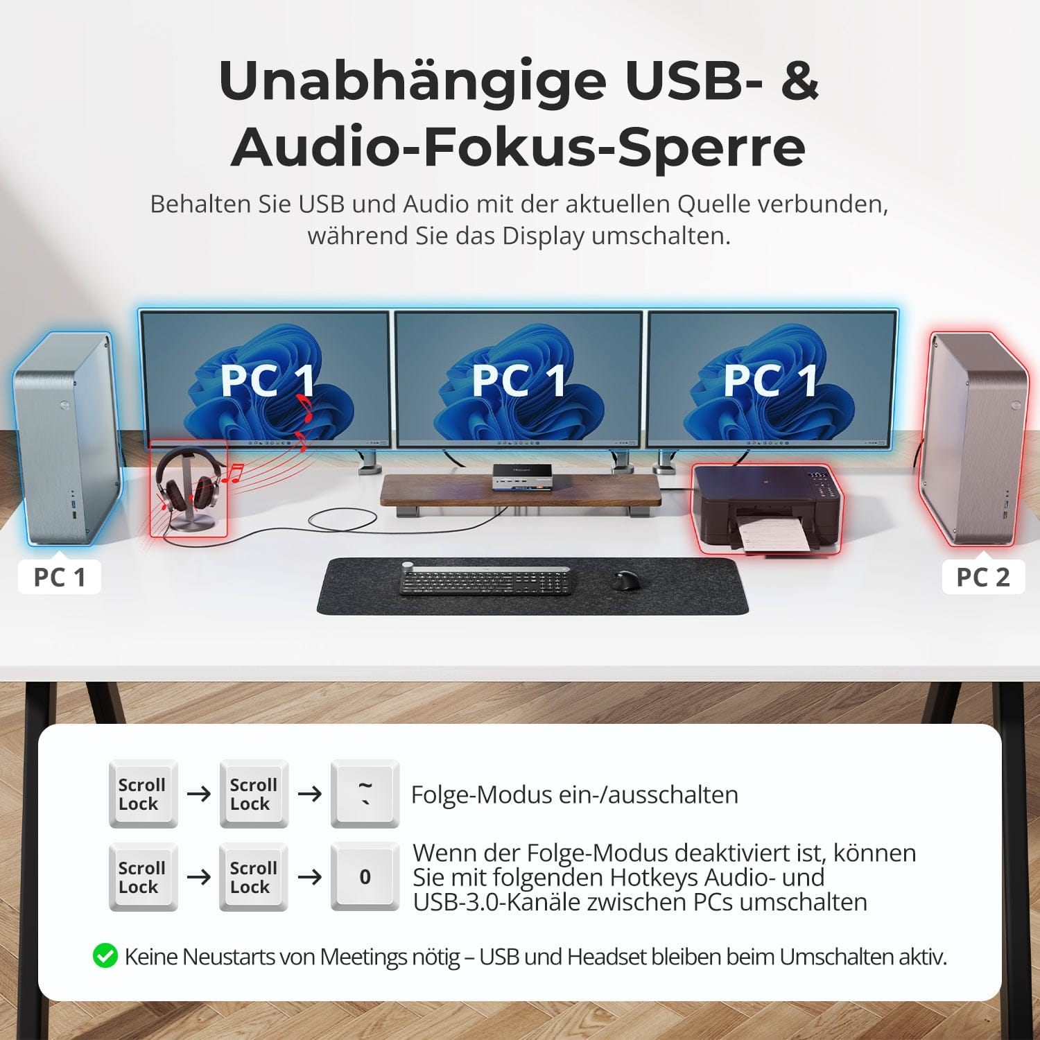 TESmart HKS203-P24-EUBK Drei Monitor KVM Switcher Triple 4K60Hz HDMI KVM Switch Gaming Dock für 2 PCs & 3 Monitore, mit EDID 10652805090693 2-Port HDMI KVM-Switch für 2 PCs & 3 Monitore – 4K@60Hz, USB 3.0 | TESmart EU Plug