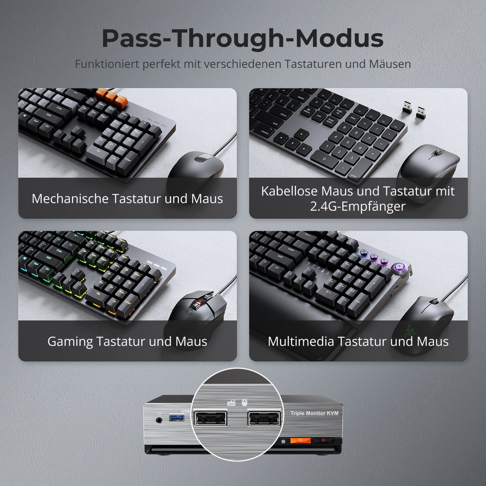 TESmart HKS203-P24-EUBK Drei Monitor KVM Switcher Triple 4K60Hz HDMI KVM Switch Gaming Dock für 2 PCs & 3 Monitore, mit EDID 10652805090693 EU Plug
