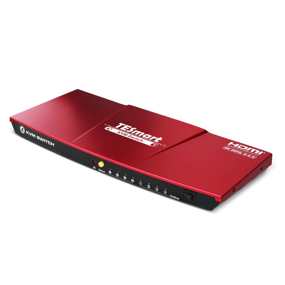 TESmart HKS401-E23-EURD KVM Switch 4 Port HDMI KVM Switch 4K60Hz Maus Nahtlose Umschaltung 10659135226853 HDMI KVM Switch 4 Port 4K60Hz mit EDID,USB hub TESmart EU Plug / Red / 4K60Hz Version mit Passthrough (HKS0401A2U)