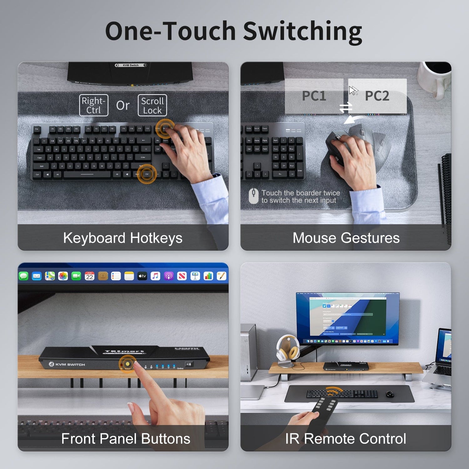 TESmart HKS401-L23-EUBK HDMI KVM Switch 4 Port KVM Switch Kit HDMI 4K30Hz mit EDID, 4 PCs 1 Monitor EU Plug