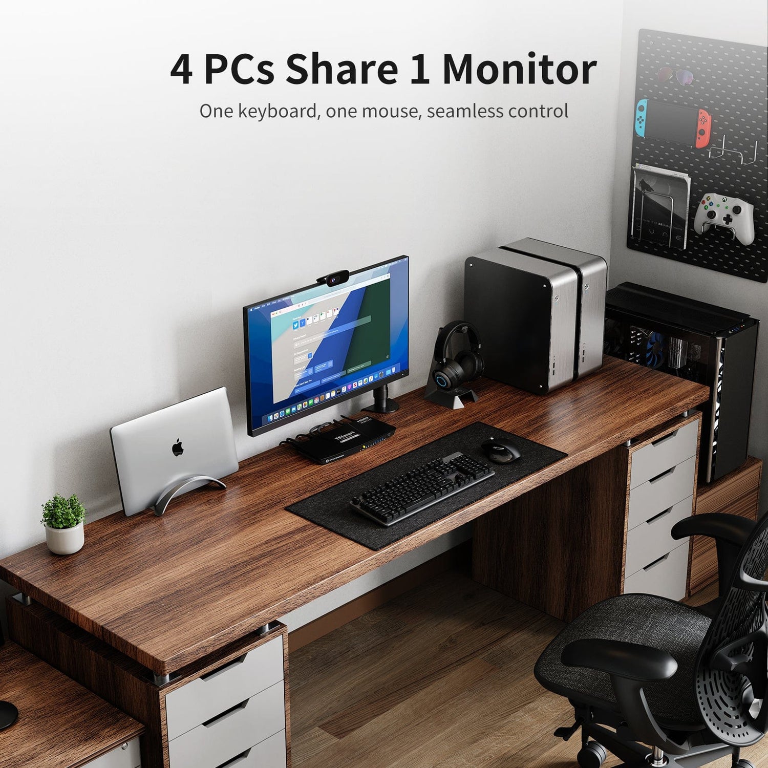 TESmart HKS401-L23-EUBK HDMI KVM Switch 4 Port KVM Switch Kit HDMI 4K30Hz mit EDID, 4 PCs 1 Monitor EU Plug